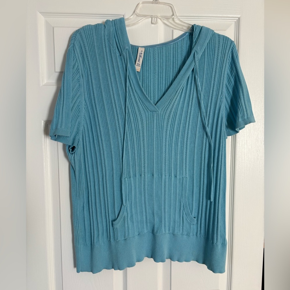 L.A. Blues Light Blue Hooded Knit Top